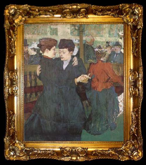 framed  Henri de toulouse-lautrec Two Women Dancing at the Moulin Rouge (mk09), ta009-2